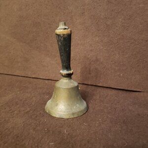 Vintage Wood Black Handle Brass Teachers‎ School Bell Primitive